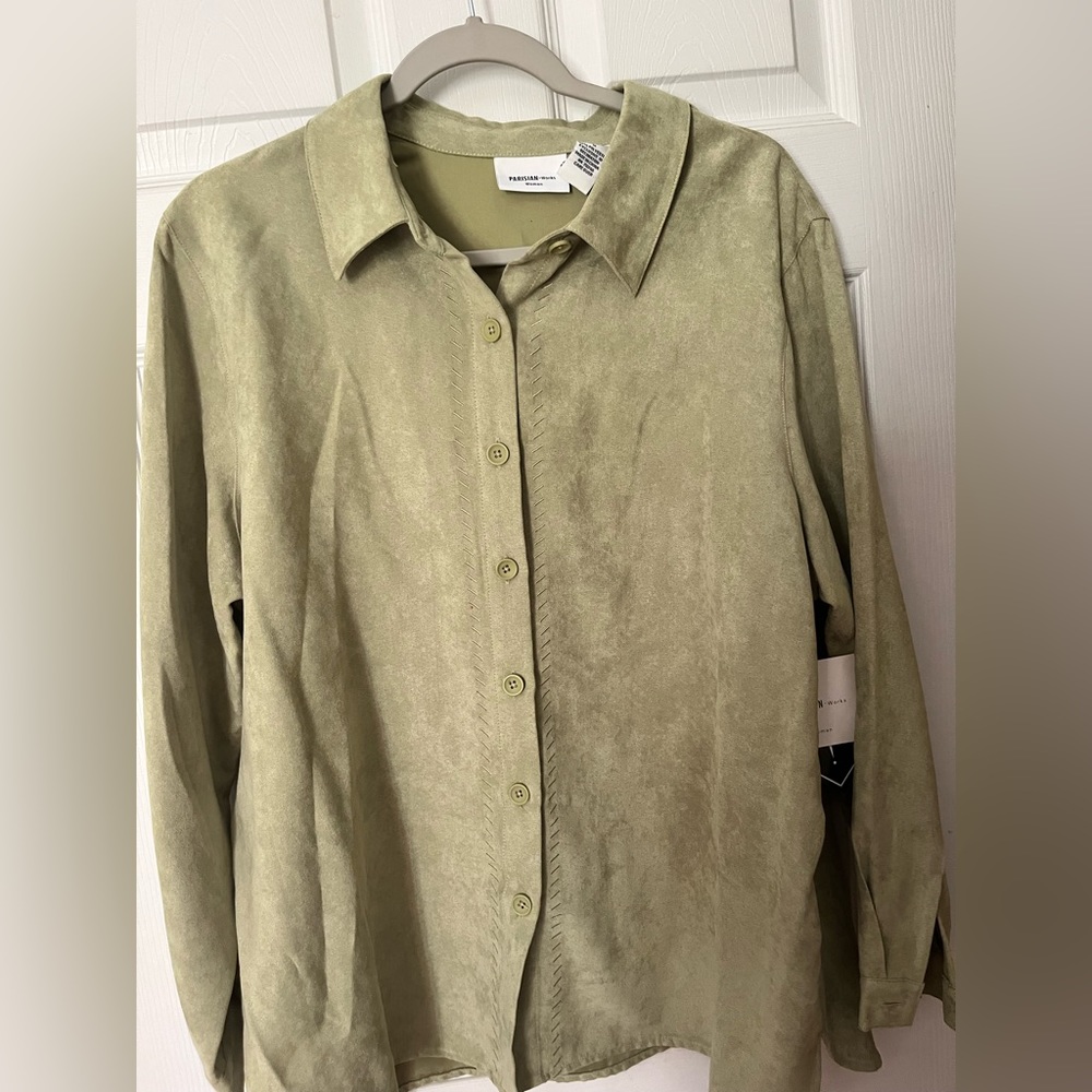Green button up shirt